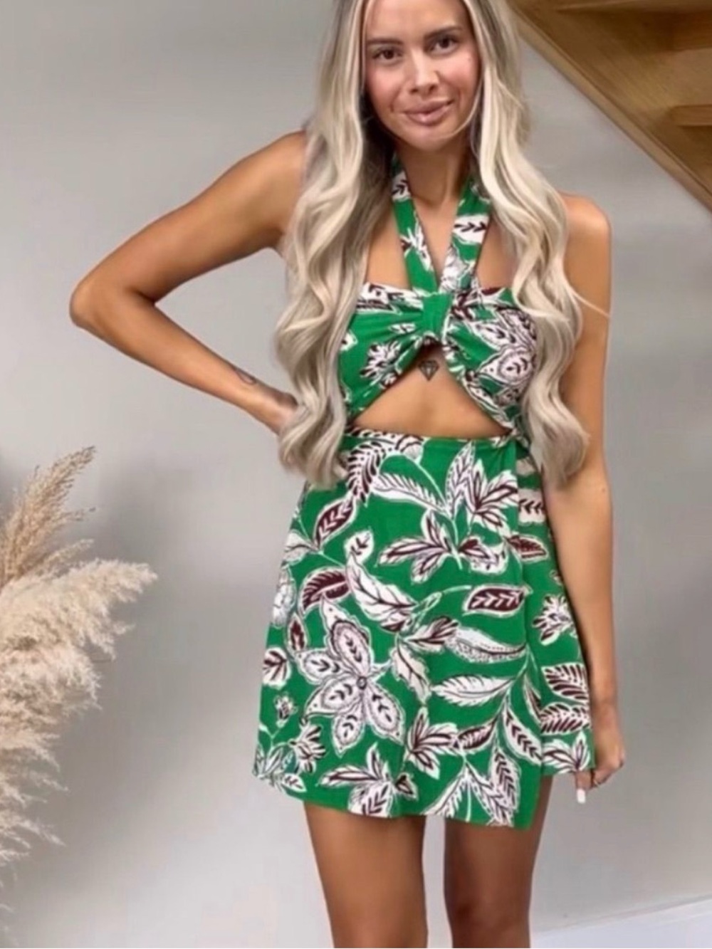 Zara Green and Brown Tropical Print Skirt